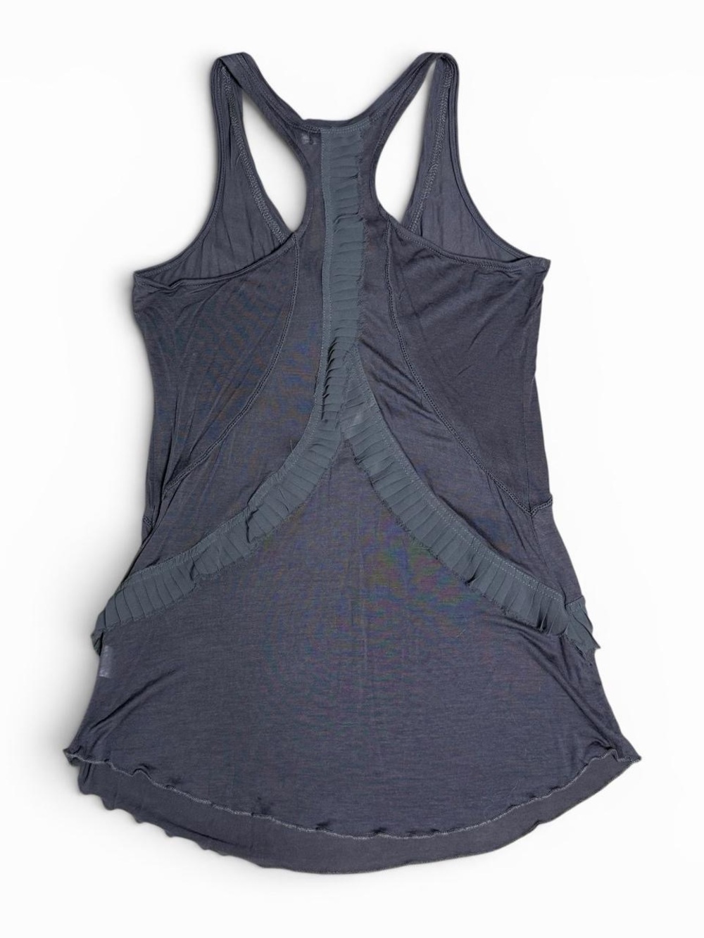 Avant Garde Style Mono Reno Grey Ruffle Front Racerback Tank Top - Picture 5 of 6